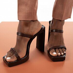 Jeffrey Campbell Hustler Platform Sandals Black Size 9.5 Square Toe Shoes Patent